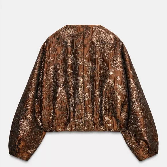 Zara Shimmering Copper Bomber Jacket - Picture 3 of 7